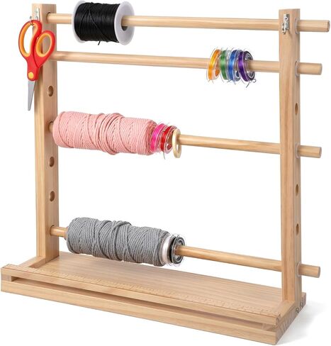 4 Tier Ribbon Organizer, Wooden Ribbon Holder Organizer for Craft Wreath Mesh Crochet Thread Tulle Roll Washi Tape Craft Florist Wrapping in Kuwait