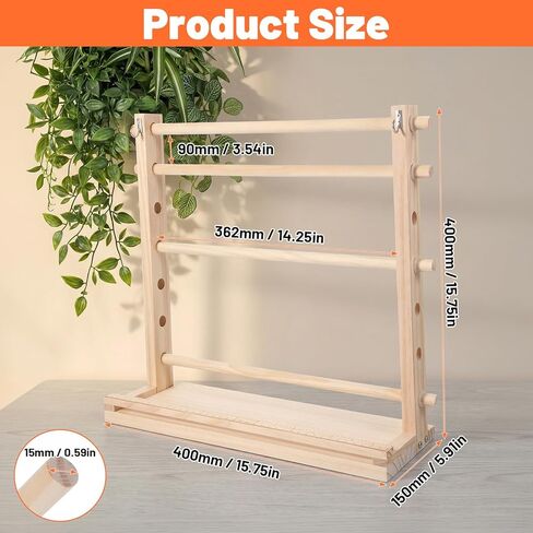 4 Tier Ribbon Organizer, Wooden Ribbon Holder Organizer for Craft Wreath Mesh Crochet Thread Tulle Roll Washi Tape Craft Florist Wrapping in Kuwait