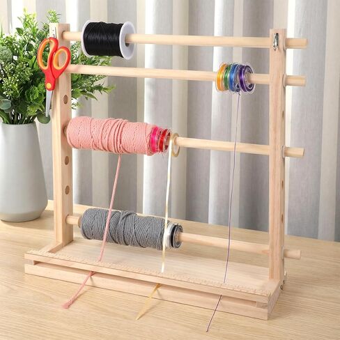 4 Tier Ribbon Organizer, Wooden Ribbon Holder Organizer for Craft Wreath Mesh Crochet Thread Tulle Roll Washi Tape Craft Florist Wrapping in Kuwait