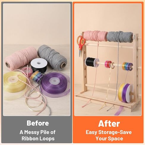 4 Tier Ribbon Organizer, Wooden Ribbon Holder Organizer for Craft Wreath Mesh Crochet Thread Tulle Roll Washi Tape Craft Florist Wrapping in Kuwait