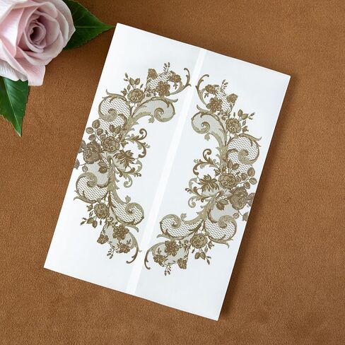 ponatia 50PCS White Foil Wedding Vellum Jackets for 5x7 Invitation Cards- 135GSM Lace Vellum Paper Wedding Invitation Sleeves Kit Envelope for Bridal Engagement Christmas Baby Shower in Saudi Arabia