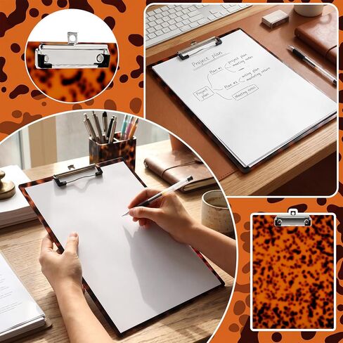 Tortoise Shell Acrylic Clipboard 12.5" x 9" A4 Letter Size Clipboard with with Low Profile Metal Clip for Women Nurses Aesthetic Decorative Office Supplies Desk Accessories in Kuwait