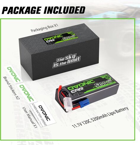 بطارية OVONIC 3S LiPo 11.1V 5200mAh 120C مع قابس EC5 (عبوتان) in Kuwait