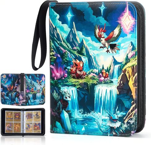 Trading Card Binder 4 Pocket with Zipper, Holds 440 Cards, 3 Ring Binder with 55 Removable Sleeves, Waterproof PU Leather Album for MTG, TCG, Sports & Baseball Cards, in Kuwait