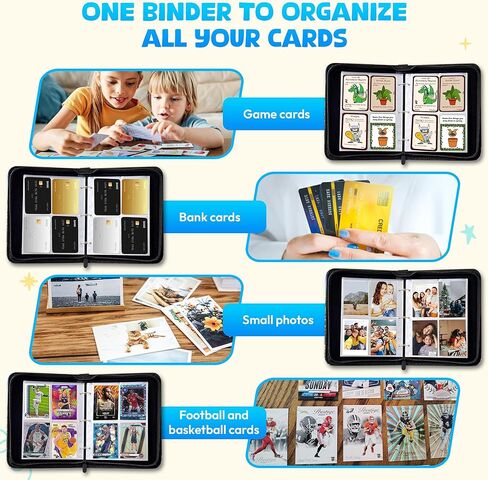Trading Card Binder 4 Pocket with Zipper, Holds 440 Cards, 3 Ring Binder with 55 Removable Sleeves, Waterproof PU Leather Album for MTG, TCG, Sports & Baseball Cards, in Kuwait