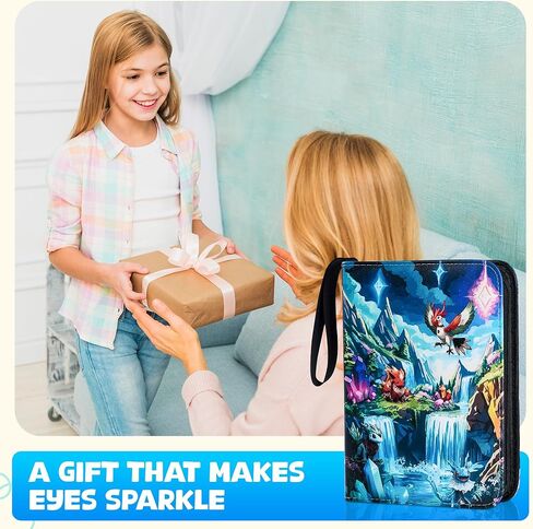 Trading Card Binder 4 Pocket with Zipper, Holds 440 Cards, 3 Ring Binder with 55 Removable Sleeves, Waterproof PU Leather Album for MTG, TCG, Sports & Baseball Cards, in Kuwait