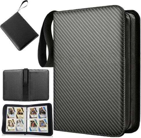 DECORWELL Card Binder 4 Pocket with 50 Removable Sleeves-Can Hold 400 Cards, Portable 4-Pocket Trading Card Binder, PU Collection Binder for MTG, TCG, Sports, Boys and Girls, Black in Saudi Arabia
