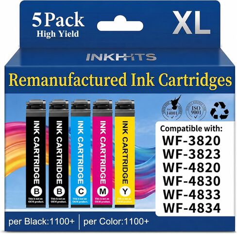 استبدال خراطيش الحبر المعاد تصنيعها لحزمة التحرير والسرد لخراطيش الحبر Epson 822XL لـ 822 XL للاستخدام مع Workforce Pro WF-3820 WF-4820 WF-3823 WF-4833 WF-4830 WF-4834 (5 عبوات، أحدث شريحة) in Kuwait