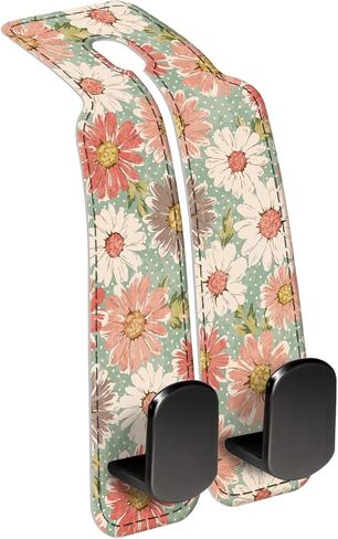 Car Seat Back Storage Headrest Hook, Premium Leather Double Metal Hook, Hanger Storage Organizer for Purse Cloth Bag, Car Interior Accessories Cute Retro Flowers in Saudi Arabia