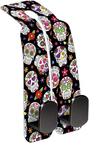 Car Seat Back Storage Headrest Hook, Premium Leather Double Metal Hook, Hanger Storage Organizer for Purse Cloth Bag, Car Interior Accessories Cute Retro Flowers in Kuwait