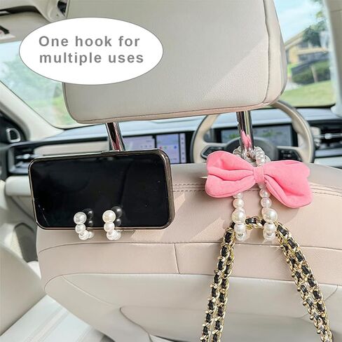 2PCS Car Seat Headrest Hooks, Cute Bow Car Hooks for Purses and Bags (Pink) in Kuwait