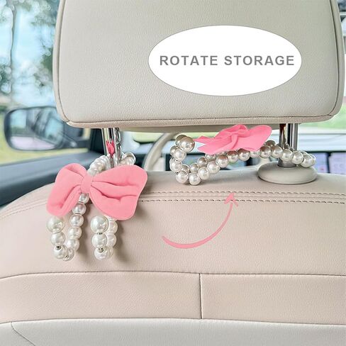 2PCS Car Seat Headrest Hooks, Cute Bow Car Hooks for Purses and Bags (Pink) in Kuwait
