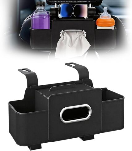 Car Organizer and Storage Box, Multifunctional Car Organizer Back Seat, Large Capacity Car Organizers and Storage Box for Phone, Drinks, Handbag, Travel Use, Compatible with Most Vehicles (Black) in Saudi Arabia