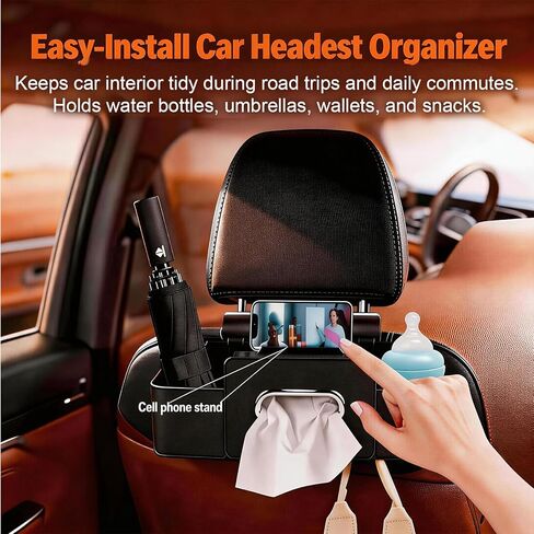 Car Organizer and Storage Box, Multifunctional Car Organizer Back Seat, Large Capacity Car Organizers and Storage Box for Phone, Drinks, Handbag, Travel Use, Compatible with Most Vehicles (Black) in Saudi Arabia