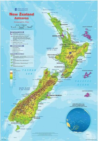 Gifts Delight Laminated 24x34 Poster: Physical Map - Geographic Map of New Zealand in Kuwait