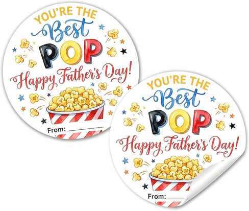50 Pcs 2Inch Fathers Day Gift Stickers - Father's Day Popcorn Round Self-Adhesive Labels, Happy Fathers Decorations Envelope Seals Gift Tags Labels for DIY Card, Craft, Cookie Bags Party Favors Decor in Kuwait