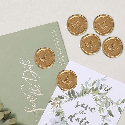 50Pcs Lily of The Valley Wax Seal Stickers, Antique Gold Self-Adhesive Wedding Invitation Envelope Seal Stickers, Perfect for Invitation, Christmas, Gift Wrapping, Scrapbooking in Saudi Arabia