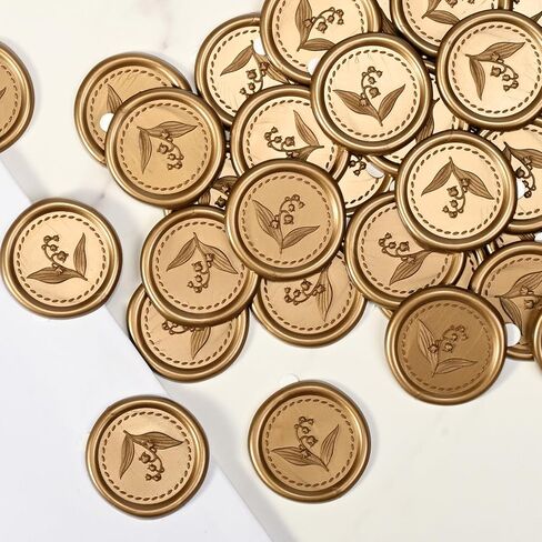 50Pcs Lily of The Valley Wax Seal Stickers, Antique Gold Self-Adhesive Wedding Invitation Envelope Seal Stickers, Perfect for Invitation, Christmas, Gift Wrapping, Scrapbooking in Saudi Arabia