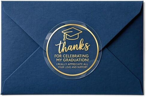 ملصقات snlpuith Graduation Thanks You: 120 قطعة من أختام مظاريف مستديرة مقاس 1.6 بوصة، ملصقات ورقية مطلية بطباعة زرقاء كلاسيكية لإعلانات التخرج، هدايا الحفلات، أكياس المكافآت، غلاف الهدايا in Kuwait