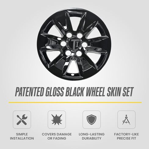 مجموعة إطارات Trim Illusion Chrome حذف لامعة سوداء حاصلة على براءة اختراع مقاس 17 بوصة لسيارة شيفروليه سيلفرادو 19-26 و19-26 جي إم سي سييرا 1500 | تثبيت سهل التركيب | براءة اختراع أمريكية in Kuwait