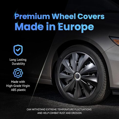 Alpena Action Vehicle Wheel Covers, Premium European-Made Rim Covers with 3-Step Retention System, Durable Hub Caps Fits Most Steel Wheels, Set of 4, 16 Inch, Black in Saudi Arabia