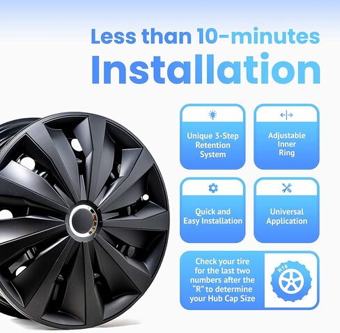 Alpena Action Vehicle Wheel Covers, Premium European-Made Rim Covers with 3-Step Retention System, Durable Hub Caps Fits Most Steel Wheels, Set of 4, 16 Inch, Black in Saudi Arabia