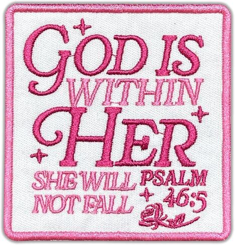God is Within Her Embroidered Patch Religious Christian Fabric Embroidery Patches Bible Verse Jesus Faith Scripture Iron On Sew On Patches for Clothes Jackets Hats Gifts for Women Girls 3x2.7 Inches in Kuwait
