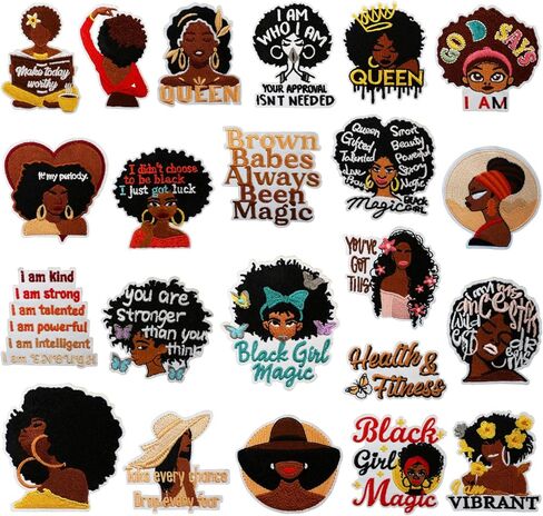 22PCS Black Girl Magic Patches, Empowerment Quote Embroidered Appliques for Clothes, Jackets, Hats & Bags, Iron-On or Sew-On Set in Kuwait
