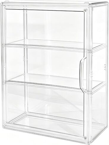 3 Tier Acrylic Display Case for Figures, Stackable Clear Storage Organizer Box with Magnetic Door & Adjustable Shelves for Collectibles, Action Figures & Miniatures, Wall-Mounted or Desktop Showcase in Saudi Arabia