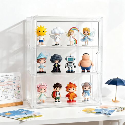 3 Tier Acrylic Display Case for Figures, Stackable Clear Storage Organizer Box with Magnetic Door & Adjustable Shelves for Collectibles, Action Figures & Miniatures, Wall-Mounted or Desktop Showcase in Saudi Arabia