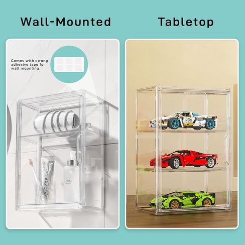 3 Tier Acrylic Display Case for Figures, Stackable Clear Storage Organizer Box with Magnetic Door & Adjustable Shelves for Collectibles, Action Figures & Miniatures, Wall-Mounted or Desktop Showcase in Saudi Arabia