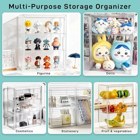 3 Tier Acrylic Display Case for Figures, Stackable Clear Storage Organizer Box with Magnetic Door & Adjustable Shelves for Collectibles, Action Figures & Miniatures, Wall-Mounted or Desktop Showcase in Saudi Arabia