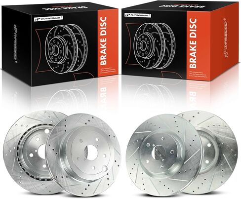 A-Premium Front and Rear Drilled and Slotted Disc Brake Rotors Compatible with Select Subaru Models - Impreza 2008-2014, WRX STI 2013-2017, 4-PC Set in Kuwait