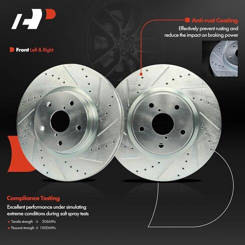 A-Premium Front and Rear Drilled and Slotted Disc Brake Rotors Compatible with Select Subaru Models - Impreza 2008-2014, WRX STI 2013-2017, 4-PC Set in Kuwait