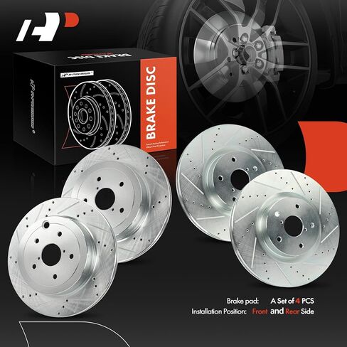 A-Premium Front and Rear Drilled and Slotted Disc Brake Rotors Compatible with Select Subaru Models - Impreza 2008-2014, WRX STI 2013-2017, 4-PC Set in Kuwait
