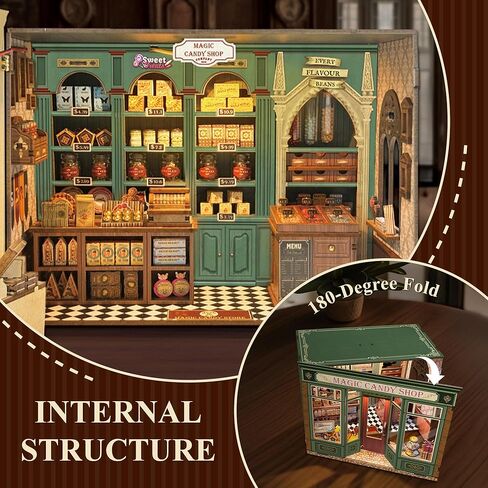 Magic Candy Shop Book Nook Kits for Adults, DIY Miniature House Kit with LED Lights, Booknook Kit Bookshelf Decor, 3D Wooden Puzzle Gifts in Saudi Arabia