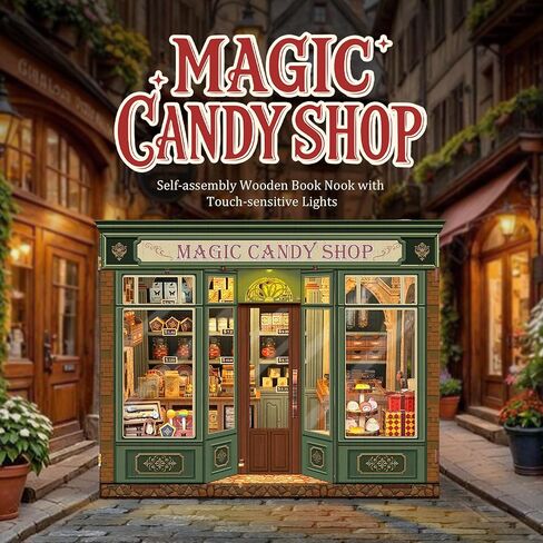 Magic Candy Shop Book Nook Kits for Adults, DIY Miniature House Kit with LED Lights, Booknook Kit Bookshelf Decor, 3D Wooden Puzzle Gifts in Saudi Arabia