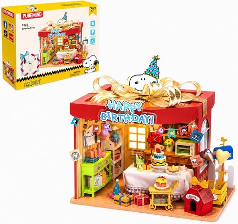 puremind 3D Wooden Snoopy Puzzle Birthday House - Officially Licensed Peanuts Snoopy Puzzle Set, Gift Box Style Buildable Mini House with Figure for Collectors & Display in Saudi Arabia