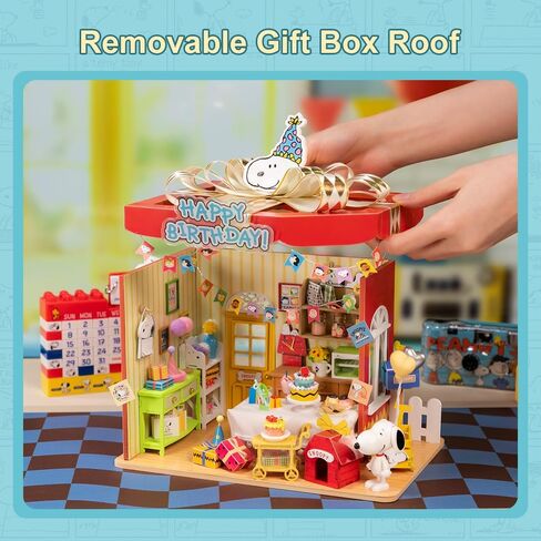 puremind 3D Wooden Snoopy Puzzle Birthday House - Officially Licensed Peanuts Snoopy Puzzle Set, Gift Box Style Buildable Mini House with Figure for Collectors & Display in Saudi Arabia