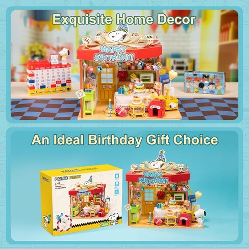 puremind 3D Wooden Snoopy Puzzle Birthday House - Officially Licensed Peanuts Snoopy Puzzle Set, Gift Box Style Buildable Mini House with Figure for Collectors & Display in Saudi Arabia