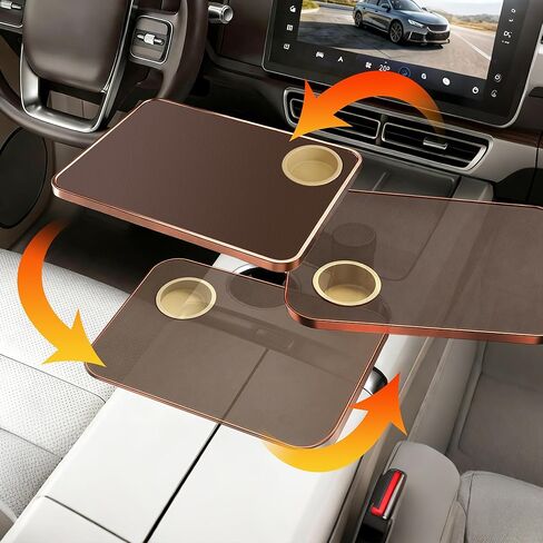 Car Tray & Desk for Laptop, Dual 360° Rotating, Anti-Slip Leather Surface, Steering Wheel Tray, Car Accessories- Compatible with Tesla Model Y/3/S, Ford F150/Explorer/Most Vehicles (Brown) in Saudi Arabia