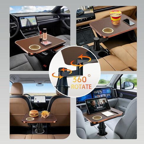 Car Tray & Desk for Laptop, Dual 360° Rotating, Anti-Slip Leather Surface, Steering Wheel Tray, Car Accessories- Compatible with Tesla Model Y/3/S, Ford F150/Explorer/Most Vehicles (Brown) in Saudi Arabia