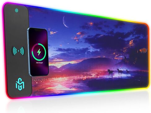 Mouse Pad Gaming Wireless Charging, 800x300x4mm Extended Desk Mat with 10 RGB Light Modes, Non-Slip Rubber Base, Waterproof Computer Keyboard Mat for Gamer, PC, Laptop, Office, Black in Saudi Arabia