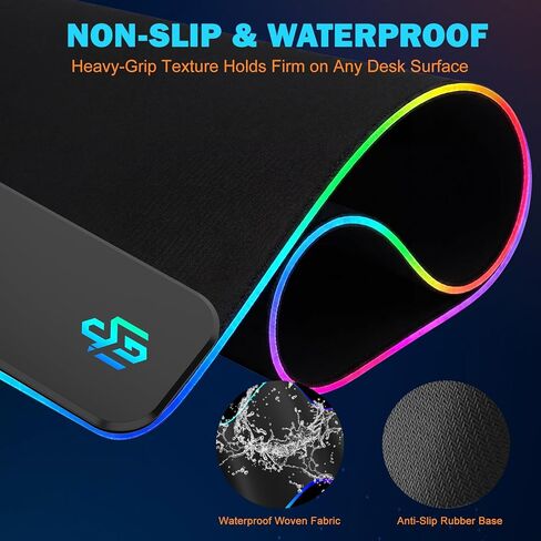 Mouse Pad Gaming Wireless Charging, 800x300x4mm Extended Desk Mat with 10 RGB Light Modes, Non-Slip Rubber Base, Waterproof Computer Keyboard Mat for Gamer, PC, Laptop, Office, Black in Kuwait