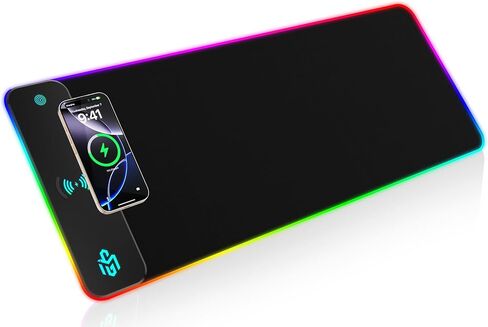 Mouse Pad Gaming Wireless Charging, 800x300x4mm Extended Desk Mat with 10 RGB Light Modes, Non-Slip Rubber Base, Waterproof Computer Keyboard Mat for Gamer, PC, Laptop, Office, Black in Kuwait
