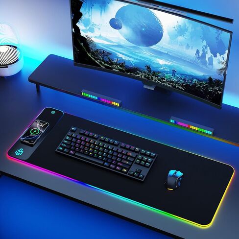 Mouse Pad Gaming Wireless Charging, 800x300x4mm Extended Desk Mat with 10 RGB Light Modes, Non-Slip Rubber Base, Waterproof Computer Keyboard Mat for Gamer, PC, Laptop, Office, Black in Kuwait