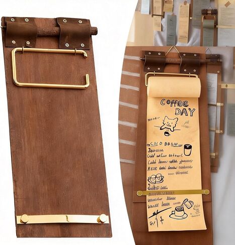 Vintage Clipboard Hanging Memo Board - DIY Paper Note Holder with Cutter for Cafe Menu Home Decor School to-Do Lists Message Board - Includes Realistic Wood-Look Pen (Board + Pen Set) in Saudi Arabia