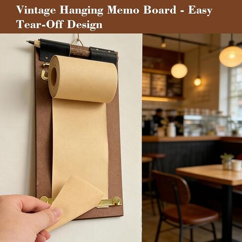 Vintage Clipboard Hanging Memo Board - DIY Paper Note Holder with Cutter for Cafe Menu Home Decor School to-Do Lists Message Board - Includes Realistic Wood-Look Pen (Board + Pen Set) in Saudi Arabia