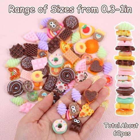 RAHHLIZS 60 PCS Food Themed Resin Charms Slime Charms Cute Set, Mixed Lot Mini Food Charm for DIY Handicrafts, Decorations, Hairpins, Scrapbook, Decorations in Saudi Arabia