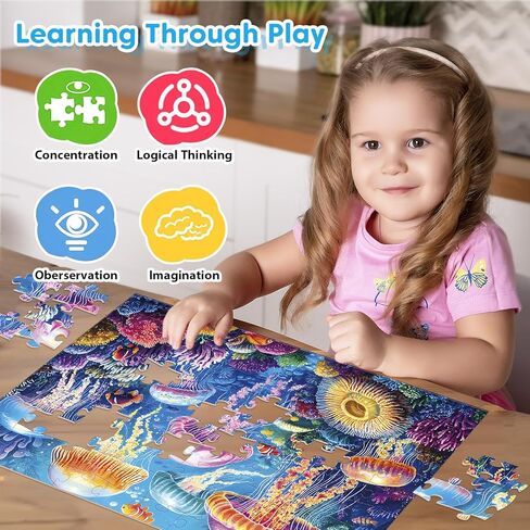 4 Pack 100 Piece Puzzles for Kids Ages 4-8, Large Piece Kids Puzzles Ages 4-6 6-8 8-10, Ocean Theme Jigsaw Puzzle Toys, Educational Family Puzzles Gifts for Boys and Girls in Kuwait